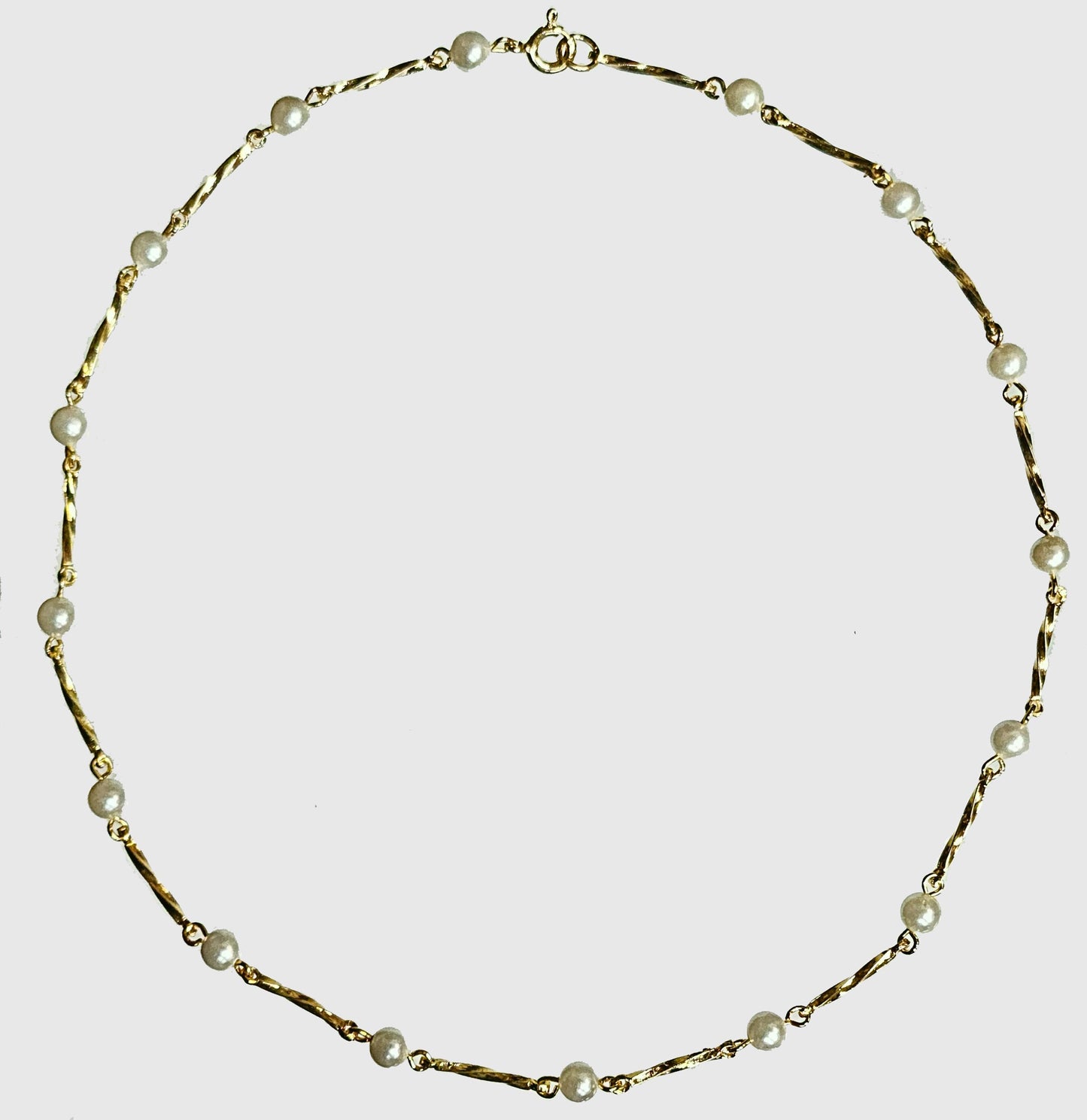 01028.0 - Sterling sølv gullbelagt halskjede Twiste stenger med 5 mm skallbaserte imiterte perler Kjede og armbånd i forskjellige lengder