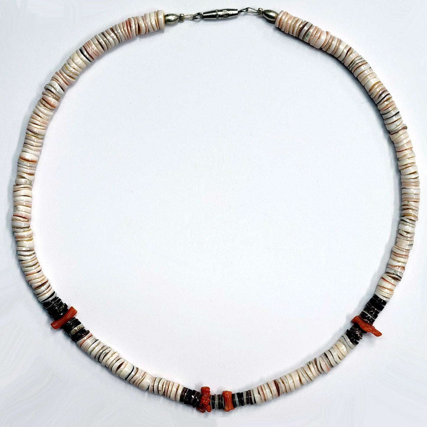 53961.0 - Pink Shell and Red Coral Necklace with Silver Colored Screw Type Clasp Available in Varoius Lengths 40 42 44 46 48 and 50 cm