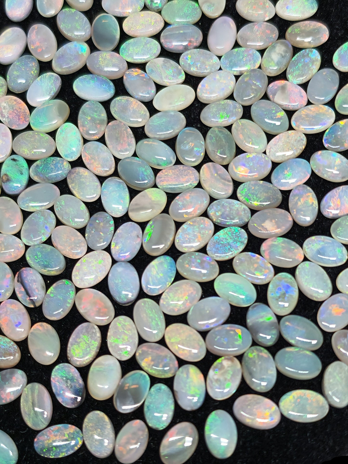 54067.0 - 6x4 mm Oval Cabochon Cut Natural Australian Solid Opal Whole parcel of 180 pieces weighing 49.53 carats or smaller lots for sale