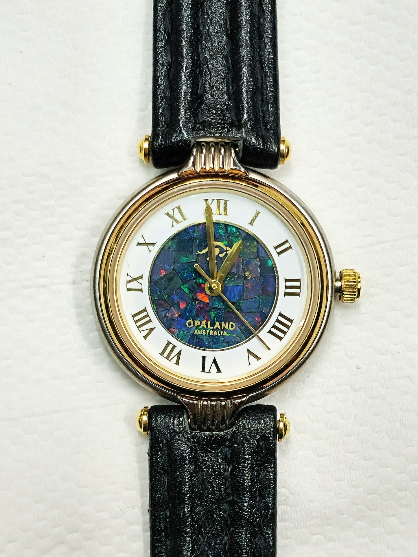 10804.0 - "Opaland" Opal Watch with Natural Australian Opal 25mm diameter case Total length 20cm Water resistant Citizen Quartz Movement