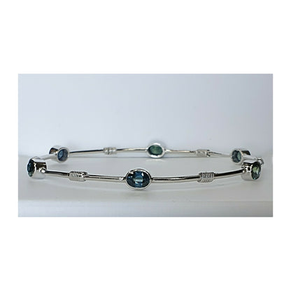 01323.0 - Sterling Silver Bangle 6 Australian Sapphires in Blue and/or Blue/Green and/or Teal and/or Parti Colour Sapphires About 3.50 Cts