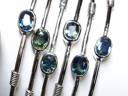 01323.0 - Sterling Silver Bangle 6 Australian Sapphires in Blue and/or Blue/Green and/or Teal and/or Parti Colour Sapphires About 3.50 Cts