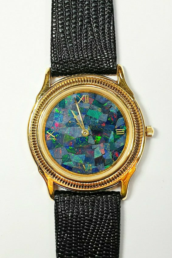 01472 - No name Opal Watch with Natural Australian Opal 32 mm x 7 mm case Water resistant Citizen Quartz Movement Black Strap No seconds arm