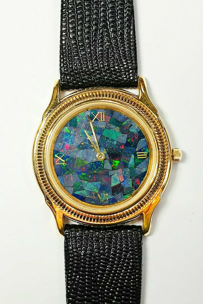 01472 - No name Opal Watch with Natural Australian Opal 32 mm x 7 mm case Water resistant Citizen Quartz Movement Black Strap No seconds arm