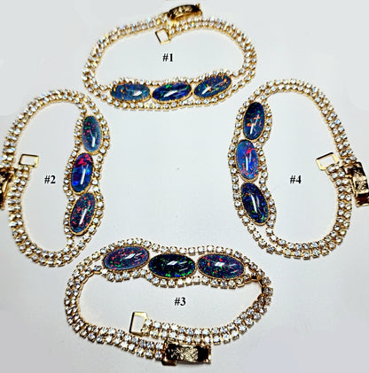 04536.0 - Gold Plated Bracelet set with three Opal Triplets Made in Australia with Swarovski Rhinestones