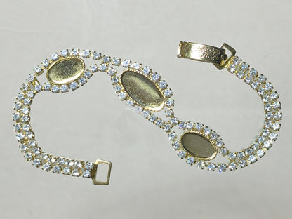 54231.0 - Gold Plated bracelet with Swarovski Rhinestones and 14x7 mm and 10x6 mm cups for cabochon stone
