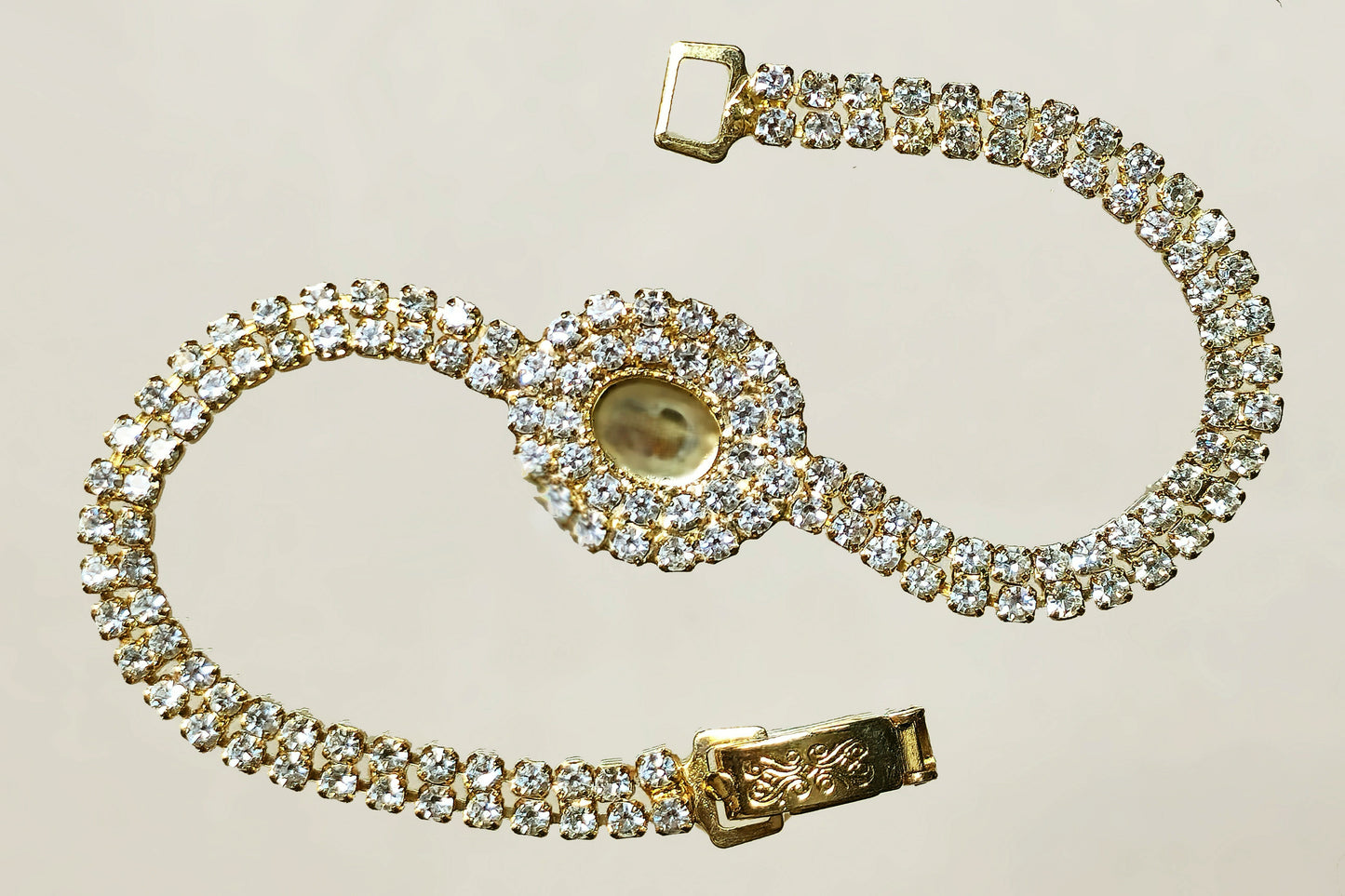 54211.0 - Gold Plated bracelet with Swarovski Rhinestones and 8 x 6 mm cup for cabochon stone