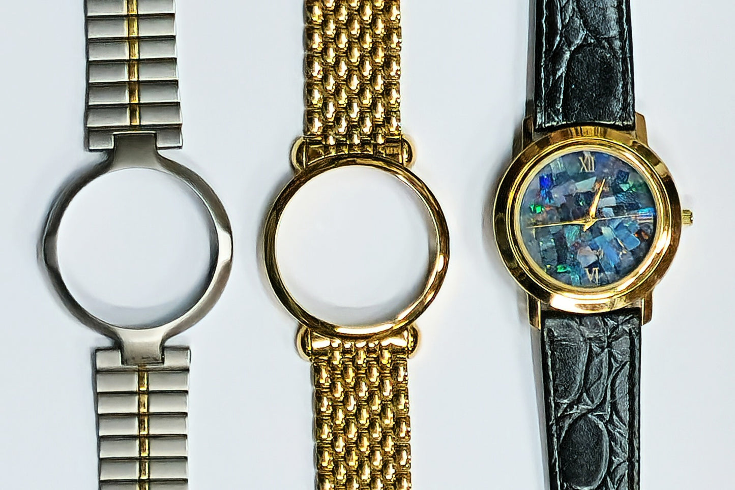 04079.0 - "Opal Fire" His & Hers Opal Faced Watch Natural Australian Opal A special feature is the gents watch with 3 interchangeable bands
