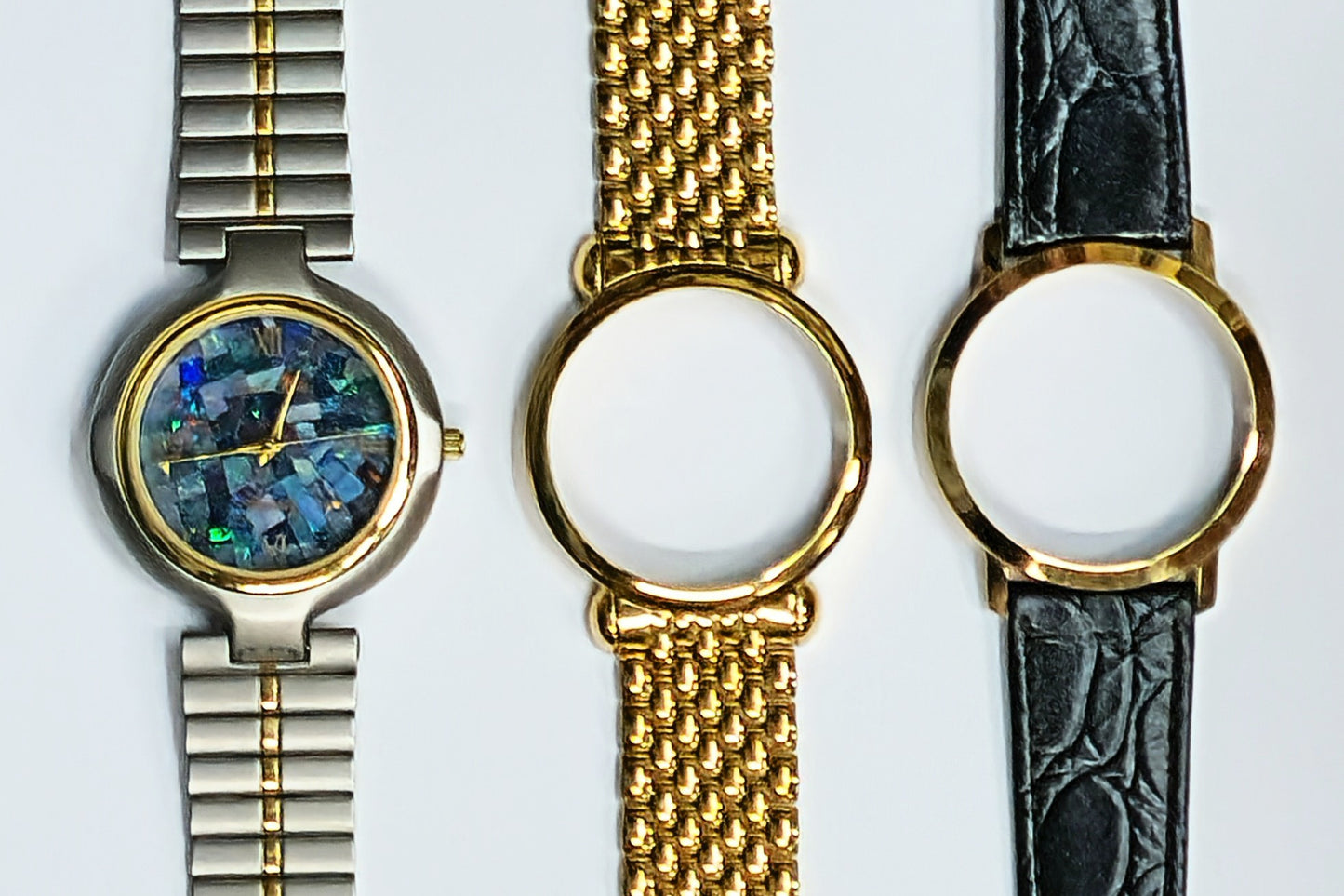 04079.0 - "Opal Fire" His & Hers Opal Faced Watch Natural Australian Opal A special feature is the gents watch with 3 interchangeable bands