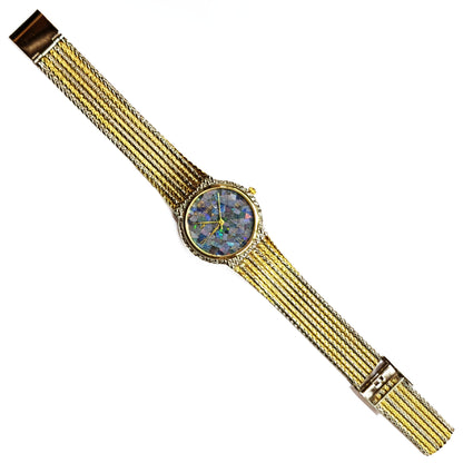 03539.0 - 32 mm "GEMTIME" Opal Watch with Natural Australian Opal 4 Roman numbers Gold and Silver metal band Japanese movement