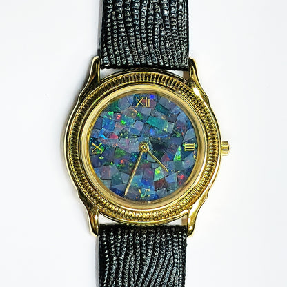 01472 - No name Opal Watch with Natural Australian Opal 32 mm x 7 mm case Water resistant Citizen Quartz Movement Black Strap No seconds arm