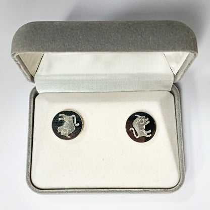 54209. Sterling Silver Cuff Links, Zodiac Designs, Spring Loaded Links, Presentation Box