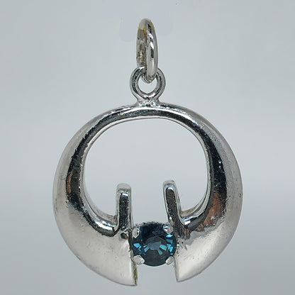 07745.0 - Sterling Silver Pendant set with either a blue or a teal coloured 4.25 mm about 0.50 carat natural Australian Sapphire 22 mm high
