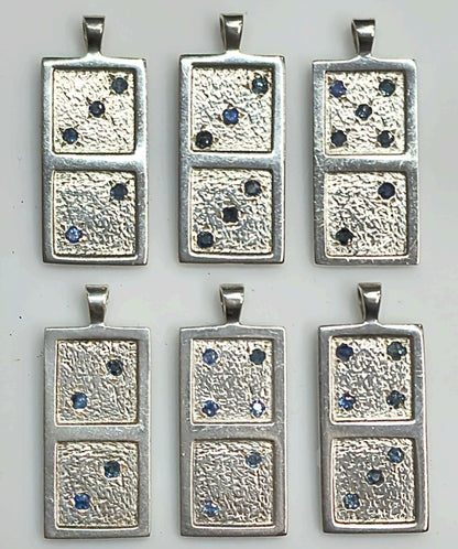 05045.0 - Sterling Silver domino Pendant set with either 4 or 5 or 6 or 7 Natural Australian sapphires 30x13 mm 1.25x0.50 inch
