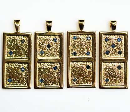 11923.0 - Sterling Silver Gold Plated domino Pendant set with either 4 or 5 or 6 or 7 Natural Australian sapphires 30x13 mm 1.25x0.50 inch