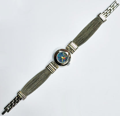 02841.0 - Ladies Silver Coloured Chain bracelet Opal watch