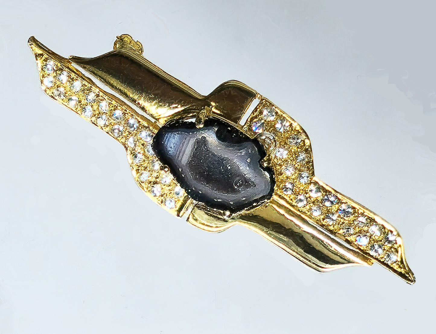 03600. Druzy Agate and CZ in Gold Plated Sterling Silver Brooch
