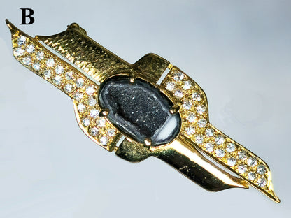 03600. Druzy Agate and CZ in Gold Plated Sterling Silver Brooch