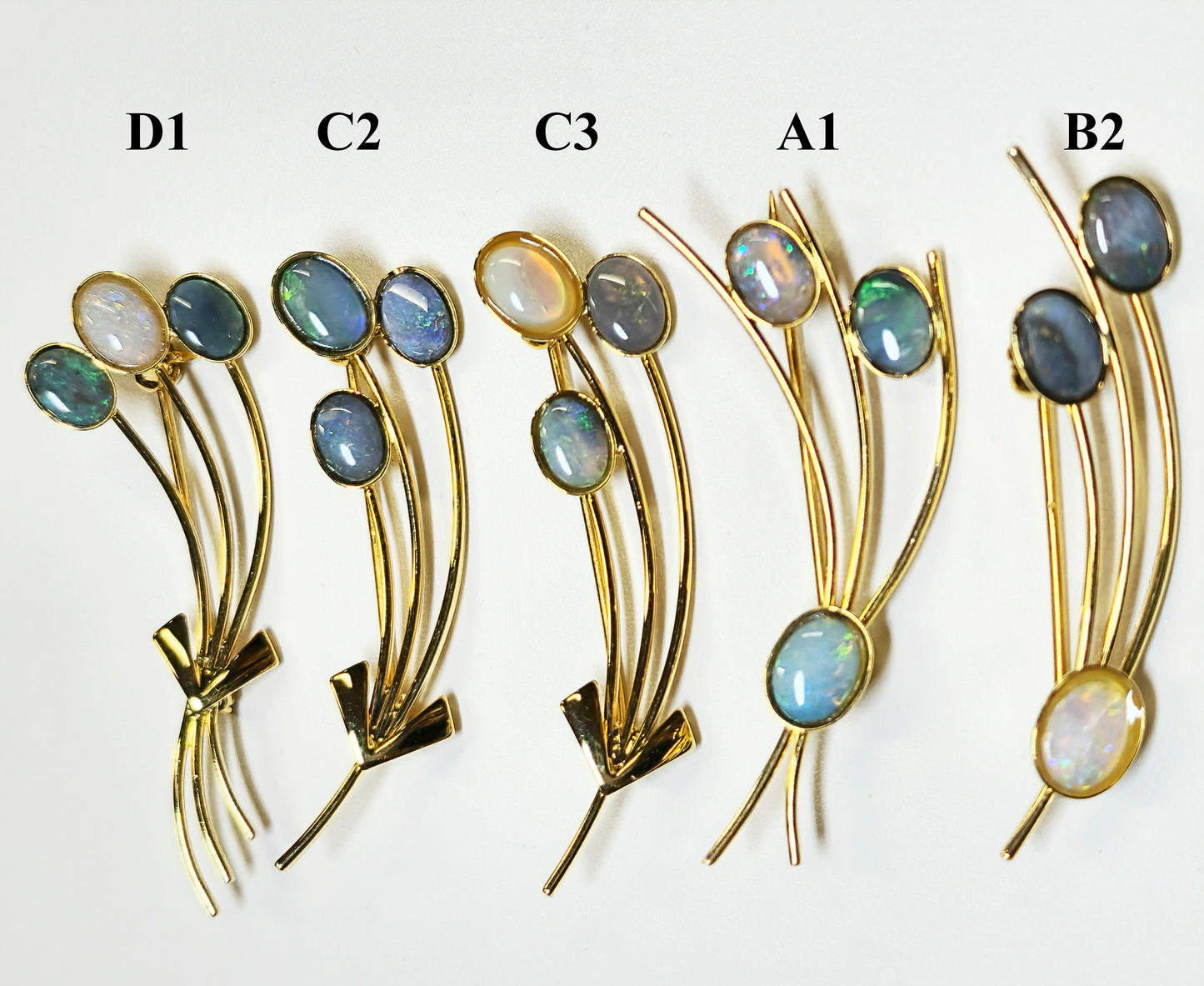 04129. Gold Plated Sterling Silver Brooch with Australian Solid Opals