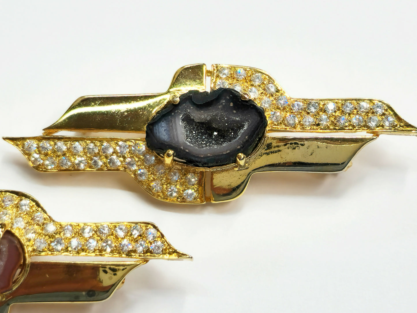 03600. Druzy Agate and CZ in Gold Plated Sterling Silver Brooch