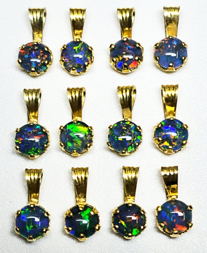 04392. Sterling Silver Gold Plated Opal Triplet Pendants