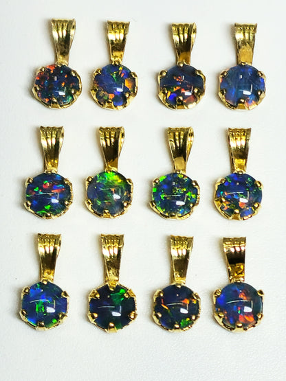 04392. Sterling Silver Gold Plated Opal Triplet Pendants