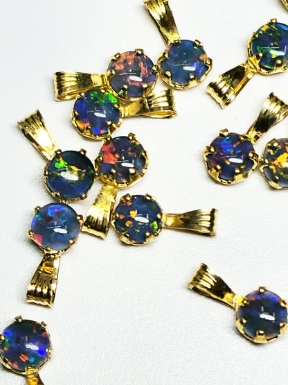 04392. Sterling Silver Gold Plated Opal Triplet Pendants