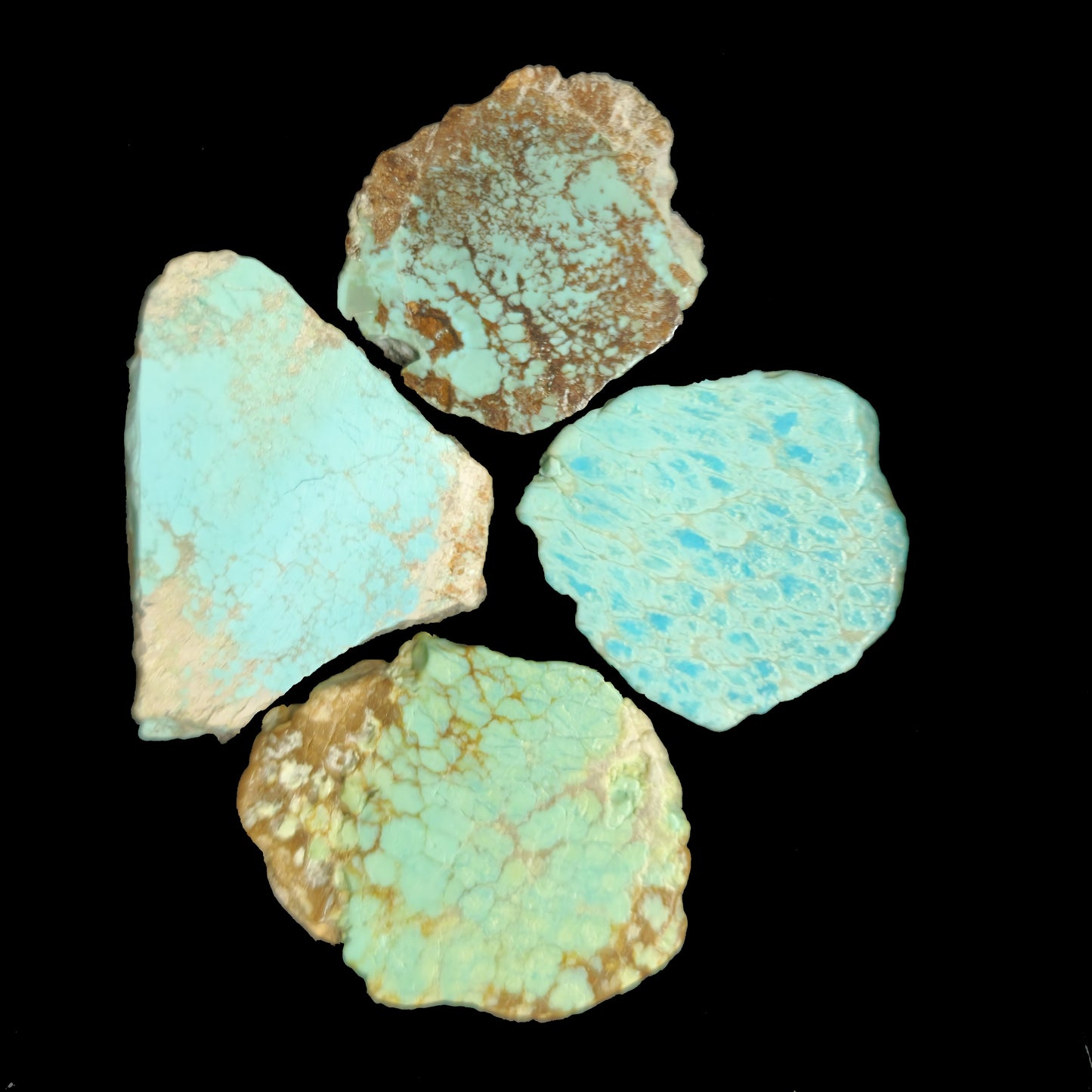 54490. Natural Australian Turquoise: Sliced and Semi-Polished, Very Old, Very Rare, 200gr, 45 Pieces