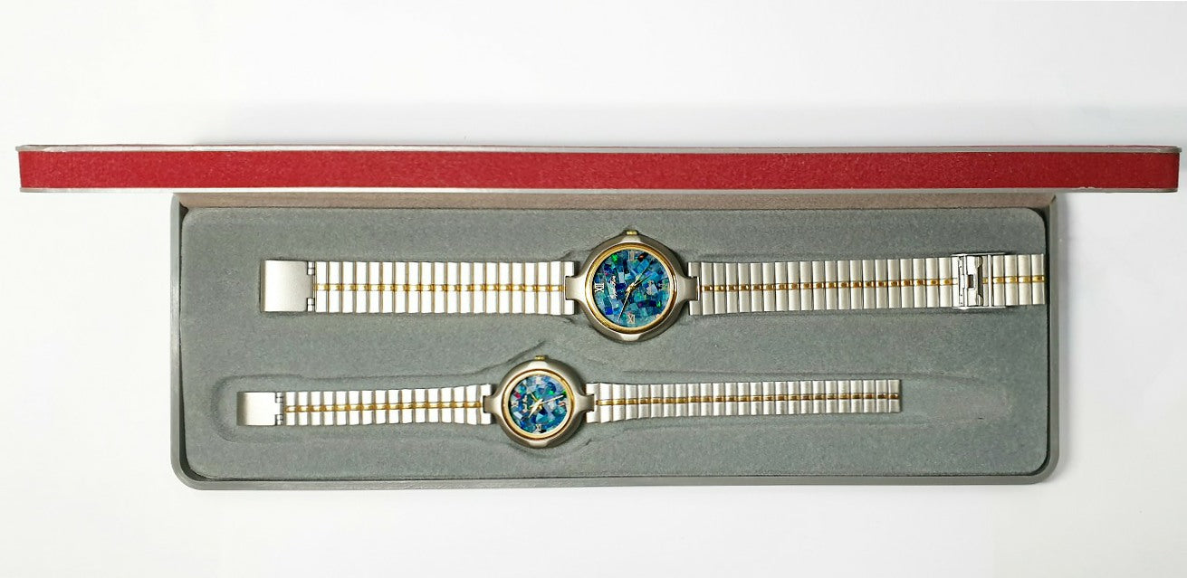 04079.0 - "Opal Fire" His & Hers Opal Faced Watch Natural Australian Opal A special feature is the gents watch with 3 interchangeable bands