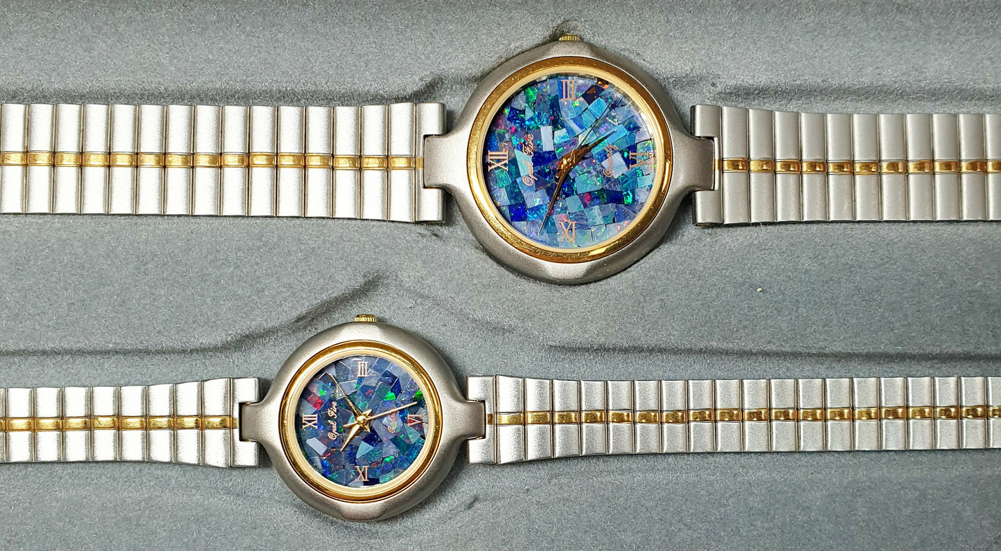 04079.0 - "Opal Fire" His & Hers Opal Faced Watch Natural Australian Opal A special feature is the gents watch with 3 interchangeable bands