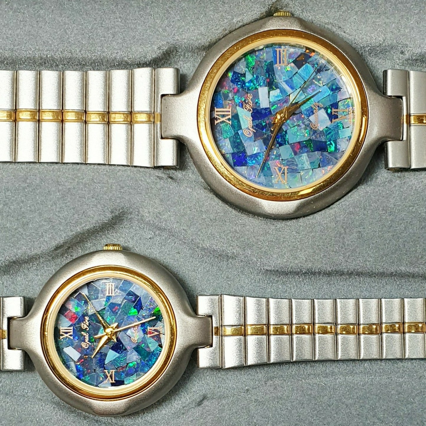04079.0 - "Opal Fire" His & Hers Opal Faced Watch Natural Australian Opal A special feature is the gents watch with 3 interchangeable bands