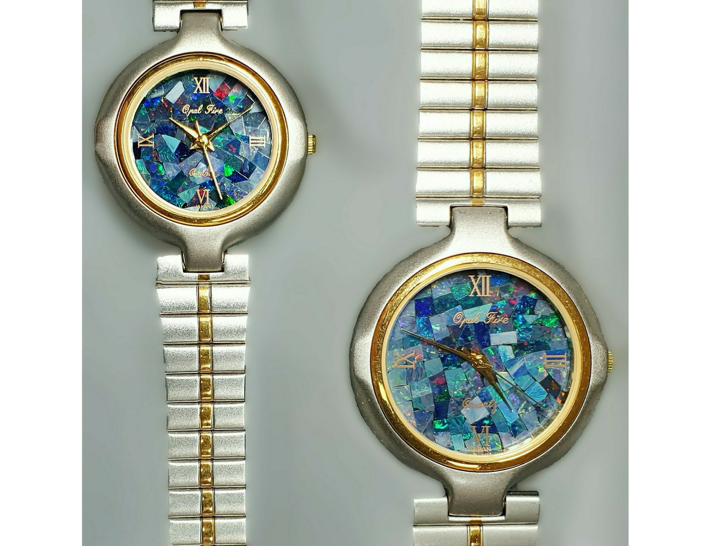 04079.0 - "Opal Fire" His & Hers Opal Faced Watch Natural Australian Opal A special feature is the gents watch with 3 interchangeable bands