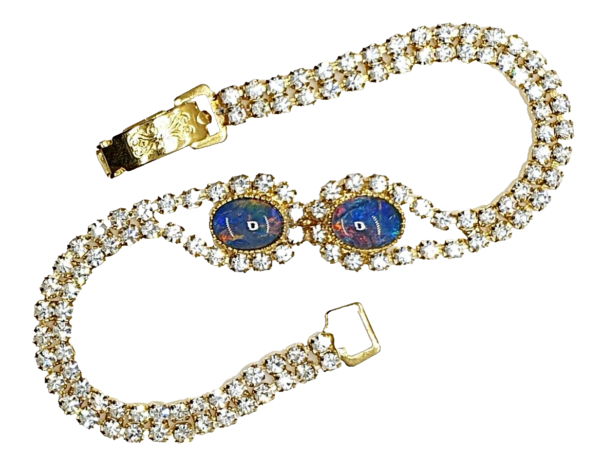 52077.6 - Gold Plated Bracelet, 19 cm, set with Opal Triplets and Rhinestones