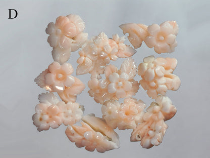 54185.- 10 pcs Carved Light Pink Natural Taiwan Coral 56.67 carats 10-30 mm high