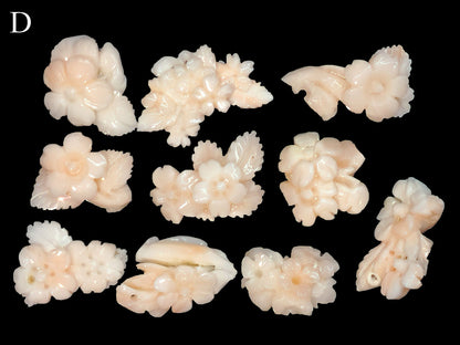 54185.- 10 pcs Carved Light Pink Natural Taiwan Coral 56.67 carats 10-30 mm high