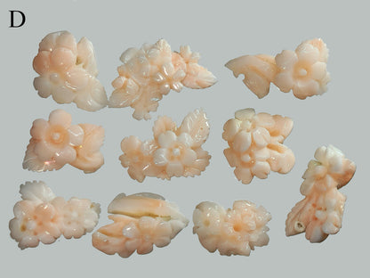 54185.- 10 pcs Carved Light Pink Natural Taiwan Coral 56.67 carats 10-30 mm high
