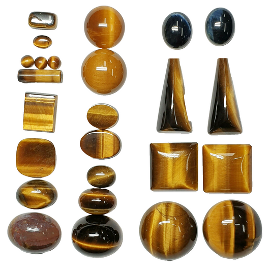 53396 - 25 Pieces Natural Tiger's Eye Mixed Shapes and Sizes from 4 mm to 18 mm