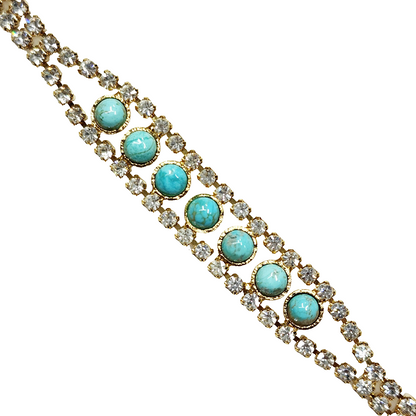 53636 - Diamond Imitation Gold Plated Bracelet with NATURAL Turquoise 16.5 cm
