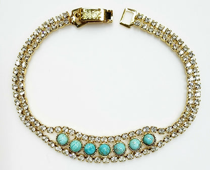 53636 - Diamond Imitation Gold Plated Bracelet with NATURAL Turquoise 16.5 cm