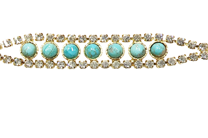 53636 - Diamond Imitation Gold Plated Bracelet with NATURAL Turquoise 16.5 cm