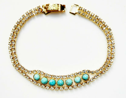 53636 - Diamond Imitation Gold Plated Bracelet with NATURAL Turquoise 16.5 cm