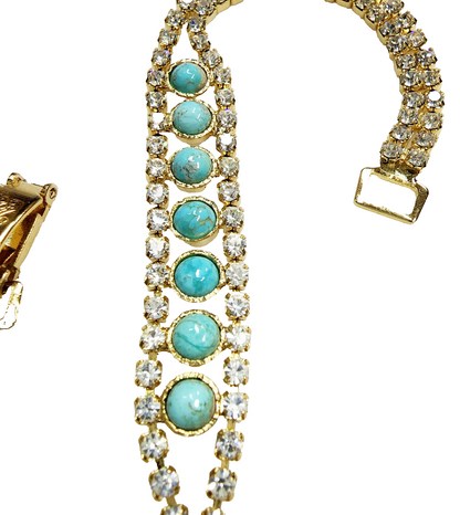 53636 - Diamond Imitation Gold Plated Bracelet with NATURAL Turquoise 16.5 cm