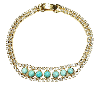 53636 - Diamond Imitation Gold Plated Bracelet with NATURAL Turquoise 16.5 cm