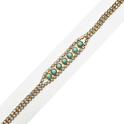 53636 - Diamond Imitation Gold Plated Bracelet with NATURAL Turquoise 16.5 cm