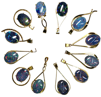 52051 - 12 Australian Gold Plated 925 Silver pendants wit 18x13 mm Opal Triplet