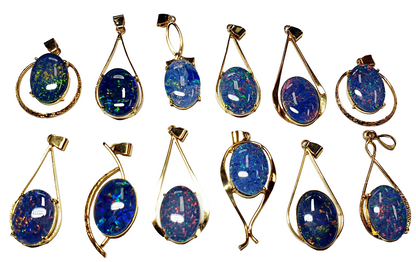 52051 - 12 Australian Gold Plated 925 Silver pendants wit 18x13 mm Opal Triplet
