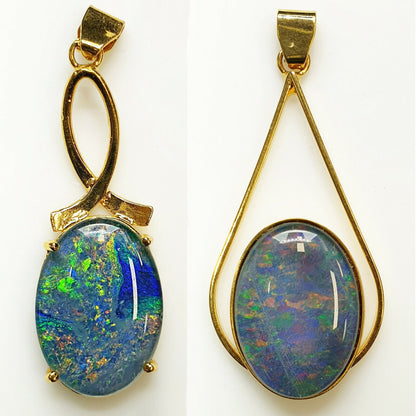 52051 - 12 Australian Gold Plated 925 Silver pendants wit 18x13 mm Opal Triplet