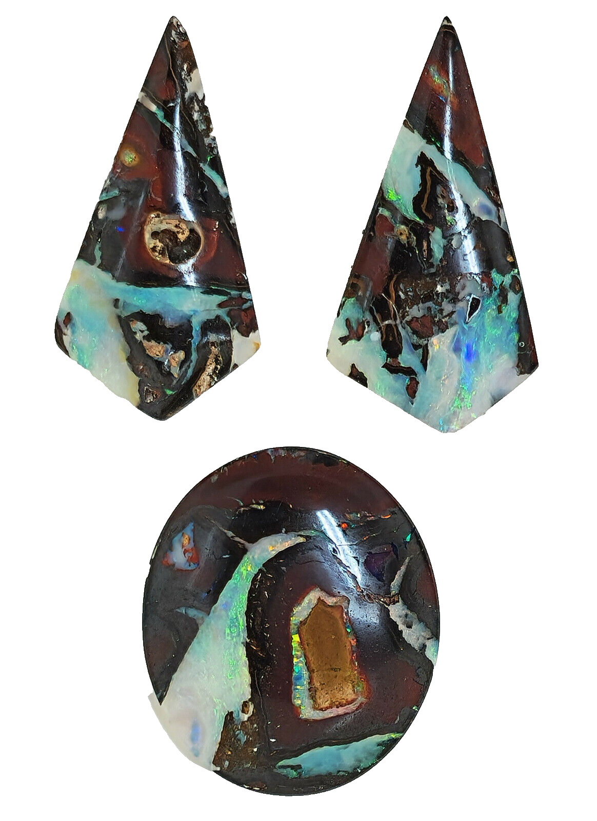 53466 -    3 Unusal Boulder Opals Matching Drop Earrings plus Large Oval Pendant