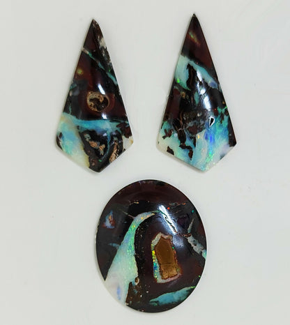 53466 -    3 Unusal Boulder Opals Matching Drop Earrings plus Large Oval Pendant