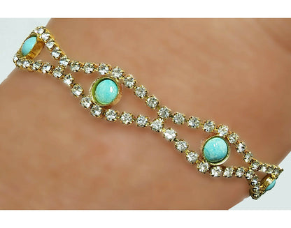 53649.0 - Rare Australian Turquoise Set in Swarovski Rhinestone Chain Bracelet